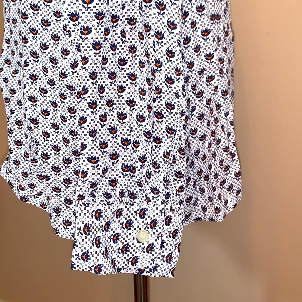 Loft Black & Red Floral Print on White Square Neck Long Sleeve Blouse - Picture 5 of 9